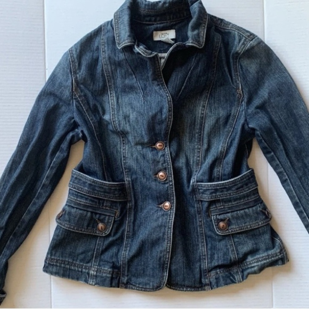 Ann Taylor Loft Jacket Womens Size 8 Blue Denim Trucker Retro 90s